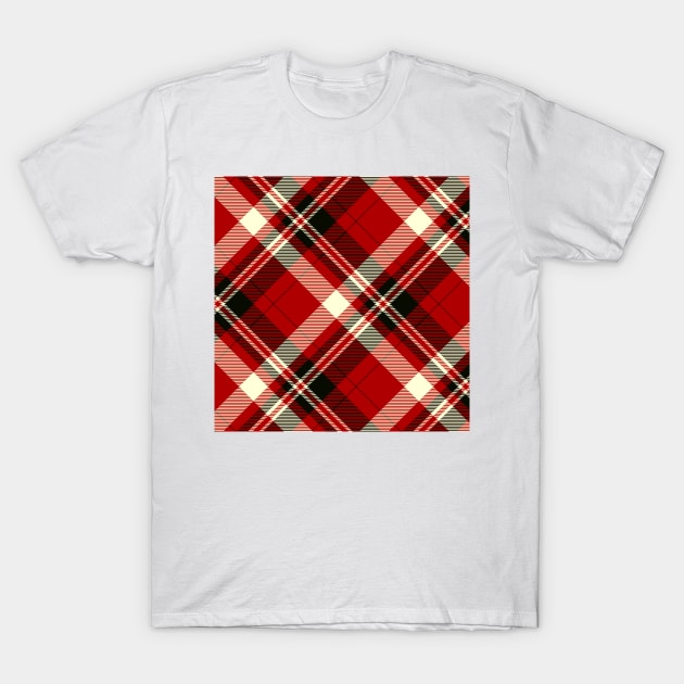 Red cream and black Tartan diagonal Plaid Pattern T-Shirt by teezeedy